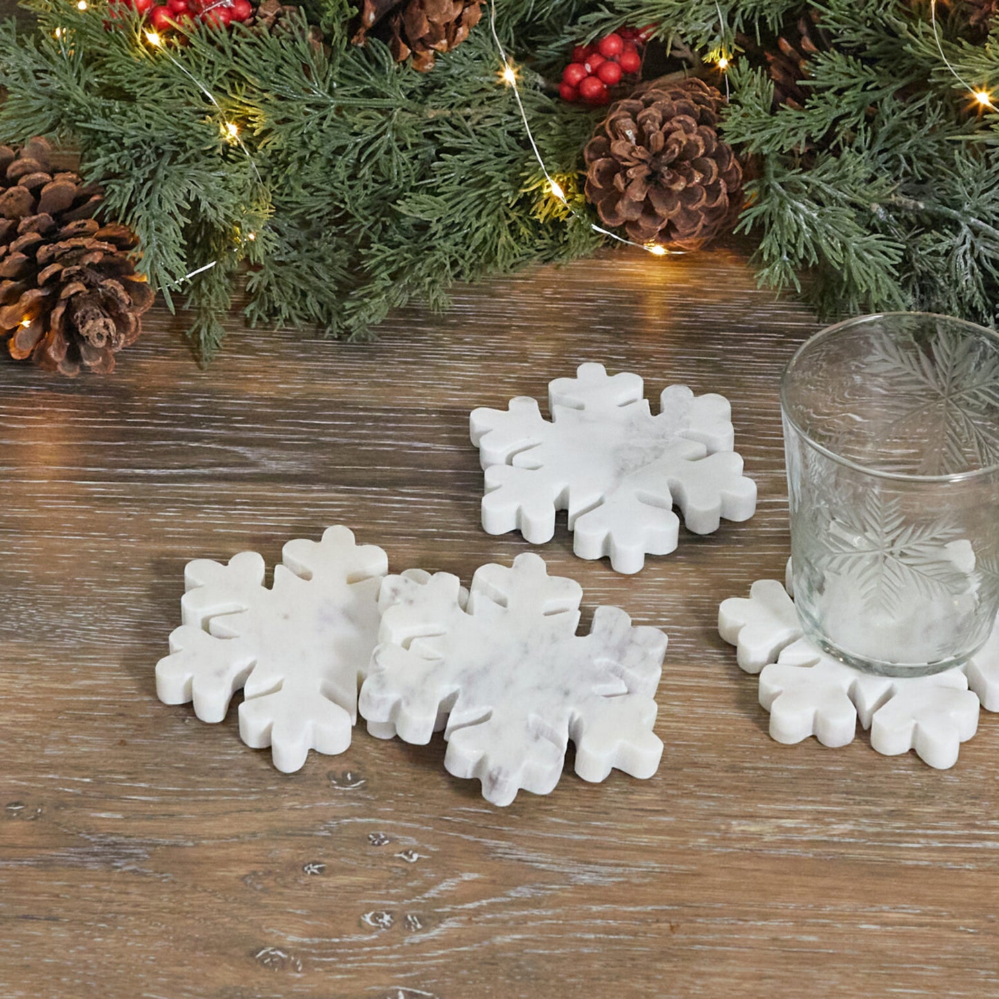 POSAVASOS DE MARMOL BLANCO COPOS DE NIEVE 4 unidades
