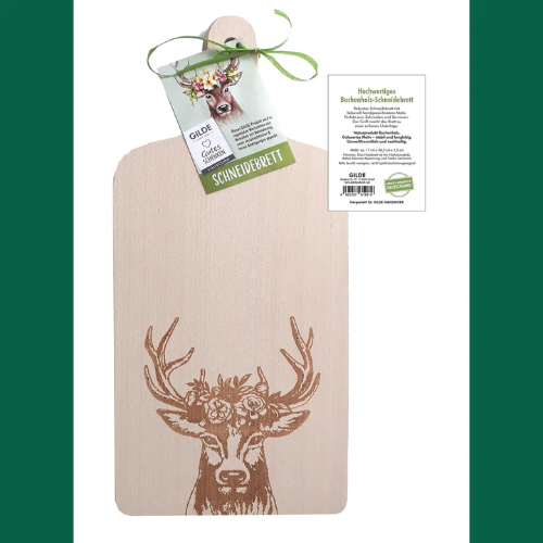 Tabla de cortar madera “Ciervo con flores” – 38,5 cm