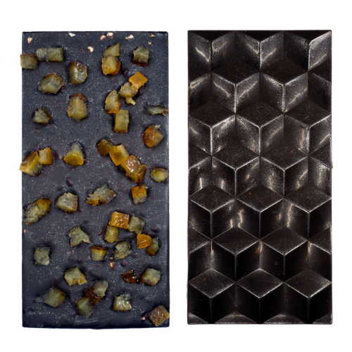 Tableta de chocolate negro, almendra y naranja Fogony