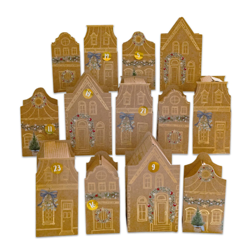 Set DIY de Casitas Navideñas “Altstadt” en Papel Kraft – 24 Unidades