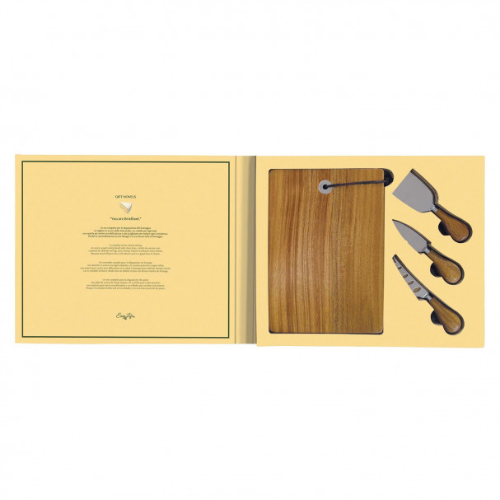 Set 3 cuchillos de queso con tabla de acacia