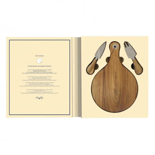 Set tabla de acacia con 2 cuchillos para queso