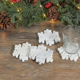 POSAVASOS DE MARMOL BLANCO COPOS DE NIEVE 4 unidades
