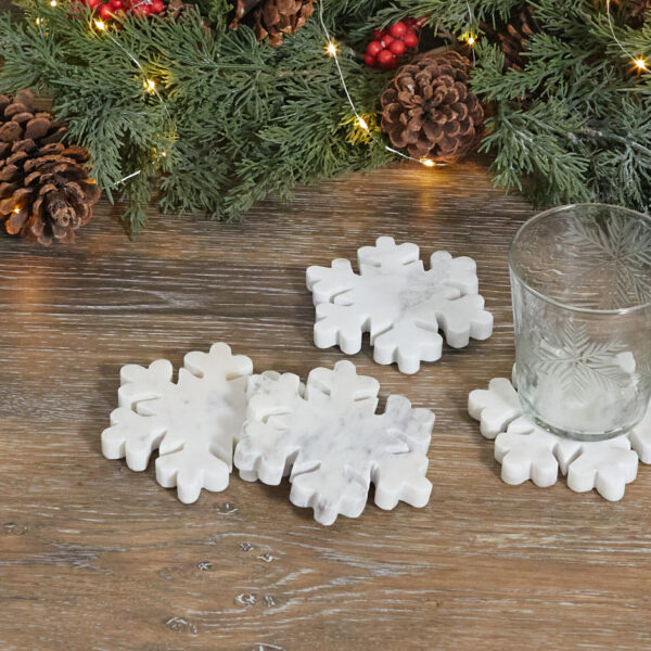 POSAVASOS DE MARMOL BLANCO COPOS DE NIEVE 4 unidades